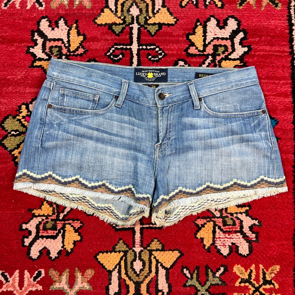 Lucky Brand Women's Blue Patterned Jean Shorts